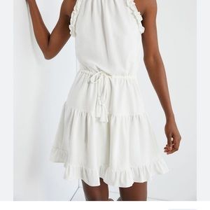 Womens Trendy Halter Neck Open
Back Ruffled Hem Tied Waist Mini. Color: White.